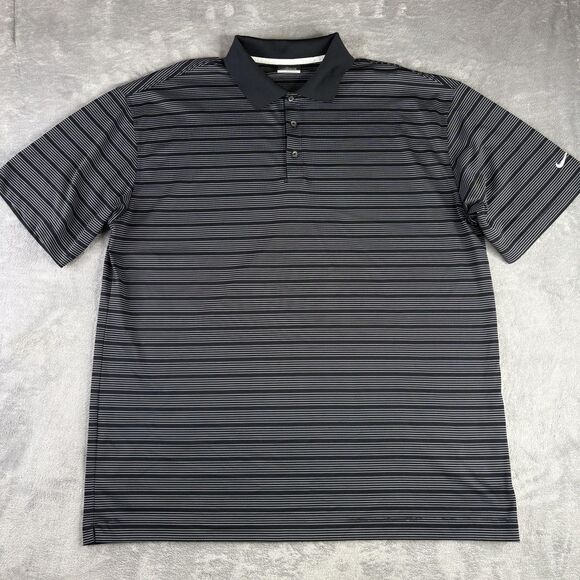 Nike Golf Polo Shirt Mens 2XL Black White Stripe Dri Fit Dry 274038-010 - Picture 2 of 13